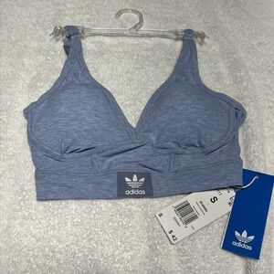 Adidas Adicolor Flex Ribbed Cotton 2-Ply Plunge Brami Light Blue Small NWT